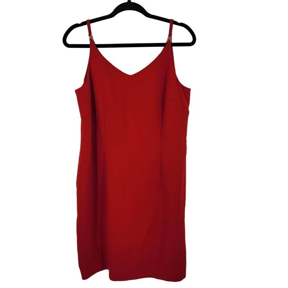 Vintage 80s Red Slip Dress 12 Jeweled Strap Knee‎ Length Shift Cocktail Holiday